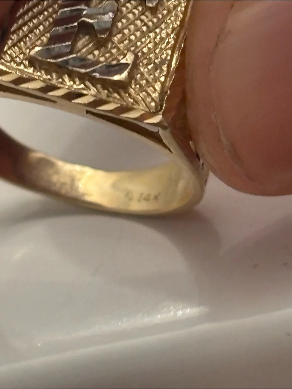 Men's Gold Initial 'E' Signet Ring - Classic Textured Design
